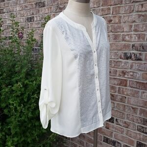 NWT Skies Are Blue 2-Tone Striped Top Cream Size M